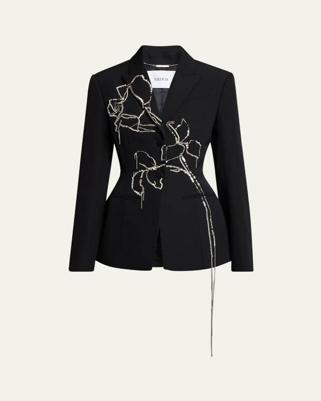 Floral Crystal Fitted Wool Blazer